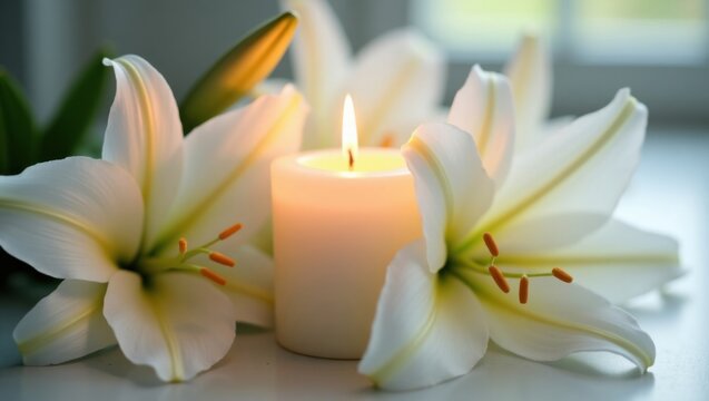 white candle and lily