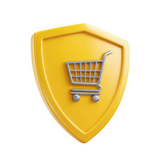 3d illustration of shopping cart shield for secure online transactions isolated on transparent background