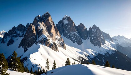 Snowy Alpine Peaks Under Sunny Sky
