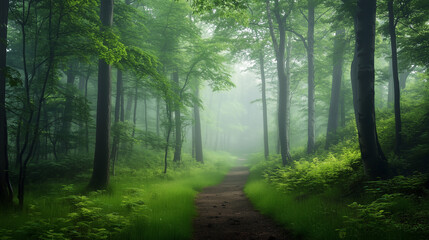 Naklejka premium Green forest environment. Beautiful Forest