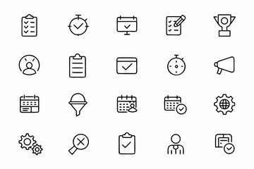 A minimalistic bundle visualizing time, task, and resource management through flowing single-line compositions. Perfect for planners, workbooks, and corporate training materials.