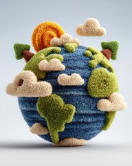 A Fuzzy Earth Globe with Fluffy Clouds and Sun