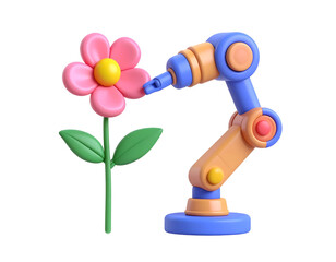 3D Render Robotic Arm Flower