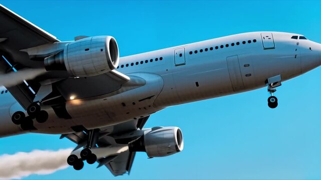 Sleek Commercial Airplane Animation, Futuristic Jet Soaring, Modern Air Travel. Perfect for travel agencies, aviation, global connectivity - Powered by Adobe