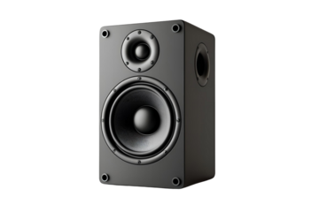 Black audio studio acoustic speaker, 3D rendering isolated for sound.