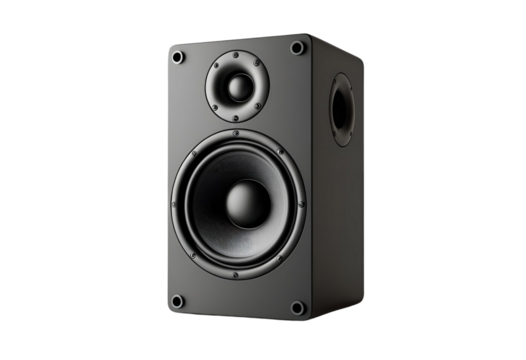 Black audio studio acoustic speaker, 3D rendering isolated for sound.