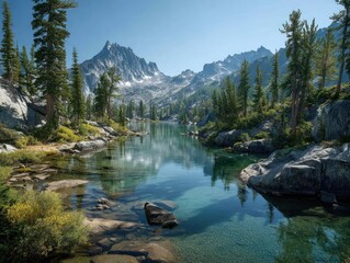 Serene mountain lake scene