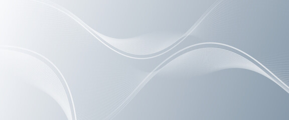 Elegant abstract background with smooth white flowing wave lines on a soft gray gradient, perfect for technology, business, or modern presentations.