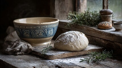 Rustic Dough Resting by the Window in Cozy Countryside Kitchen