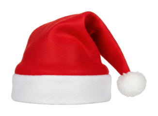 Classic santa hat with red velvet and white trim for festive holiday celebrations. Cut out PNG