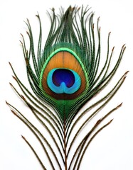 Vibrant peacock feather with detailed eyespot