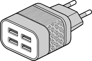 Modern Mobile Charger Illustration. Smartphone Charger Cable Design. Phone Charging Device Drawing. USB Wall Charger Graphic Art. Power Adapter Isolated Design. Electronic Charger Cable Icon