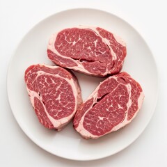 Alpaca meat slices on a white plate showcasing fresh raw ingredients for cooking
