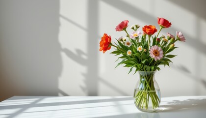 Bright Floral Arrangement with Roses and Daisies in Sunlit Room