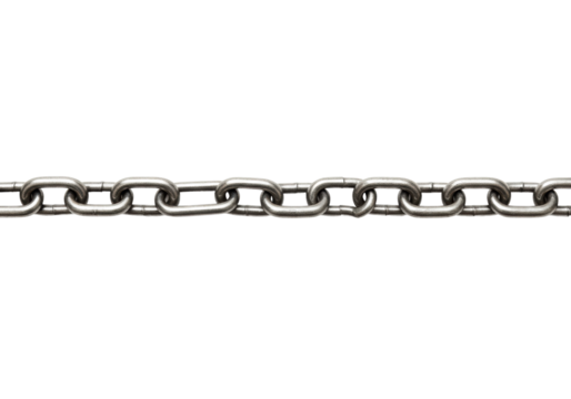 Strong and durable stainless steel chain link. Cut out PNG