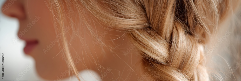 Poster close-up of a side braid showcasing natural tones with a soft background for a serene and elegant ap