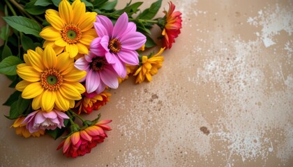 Colorful Flower Still Life Arrangement on Rustic Background