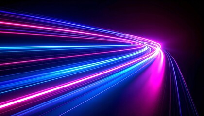 A vibrant, abstract image showcasing colorful light trails in blue and pink against a dark background, creating a sense of motion and energy.