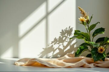 Elegant Abstract Still Life with Shadows and Floral Arrangement