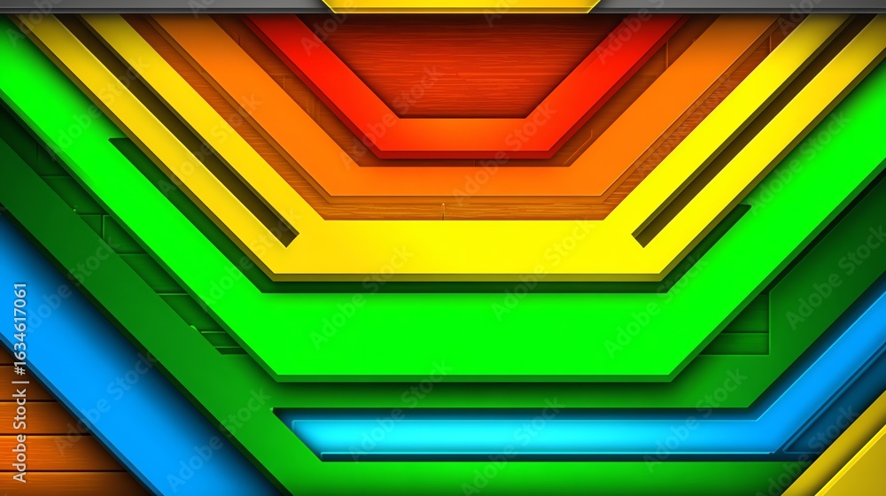 Aufkleber a vibrant abstract composition features layered geometric shapes in a spectrum of bold colors, creat