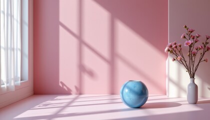 Abstract Still Life with Blue Vase and Blossoming Flowers