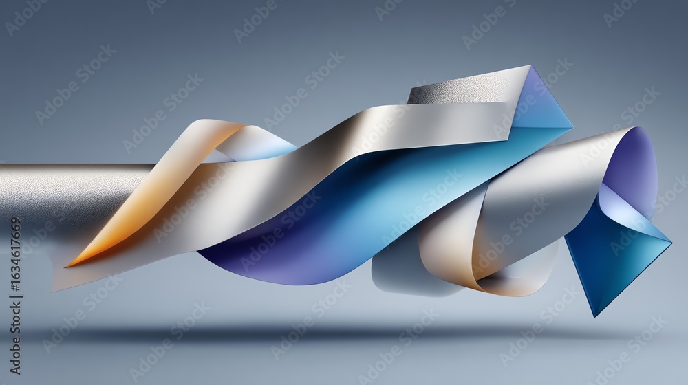 Poster an abstract composition of flowing, iridescent ribbons creates a dynamic interplay of light and shad