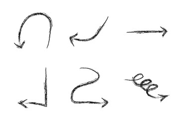 A hand-drawn arrows icon set in minimalist style with editable stroke. Directional symbols, sketch arrows, pencil texture, curved lines, navigation elements, graphic motion, outline design