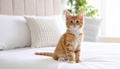 Relaxed Ginger Cat Lounging on Cozy Sofa in Stylish Living Room.