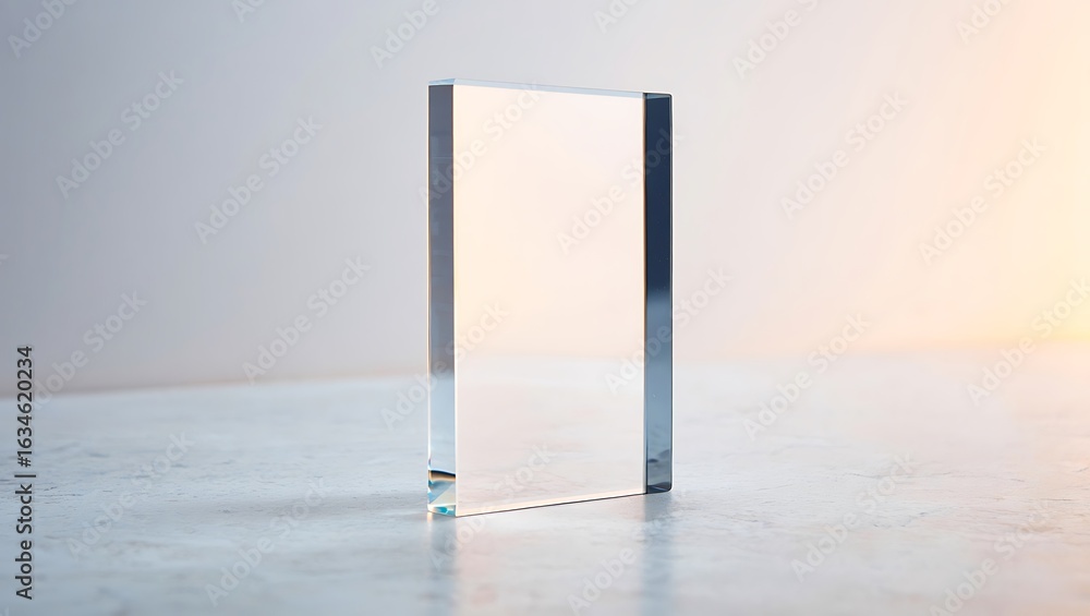 Aufkleber clear rectangular glass block on textured surface transparent