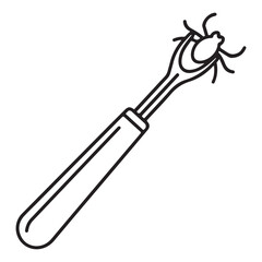 Tick removal tool illustration, black and white line art style.