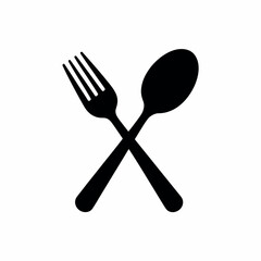 Simple silhouette of crossed fork and spoon on white background