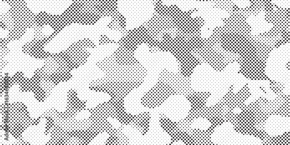 Poster abstract halftone seamless camouflage pattern. repeating digital dotted hexagonal camo military text