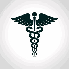 Black caduceus medical symbol with wings and snake