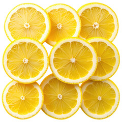 A vibrant arrangement of lemon slices showcasing their bright yellow color and intricate details.