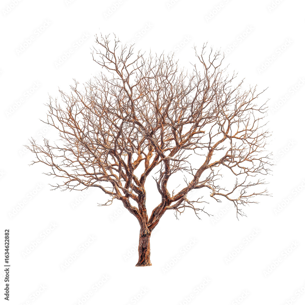 Poster Barren tree with intricate branches against a stark background in wintertime