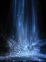 Mystical, light-blue energy erupts from the dark