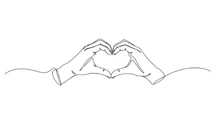 Hands forming a heart shape in minimalist line art style  on transparent background
