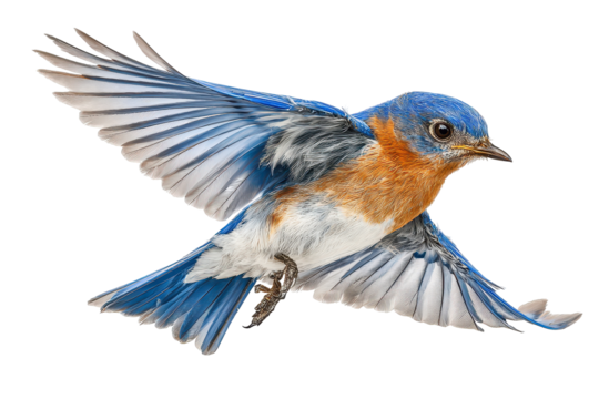 Bluebird in mid-flight showcasing vibrant colors, captured in a natural setting during daylight hours