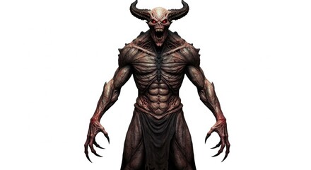 Fototapeta premium A terrifying demon standing menacingly against a stark white background
