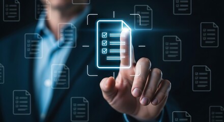 Businessman'S Finger Touching Checklist Icon, Modern Technology And Business Concept