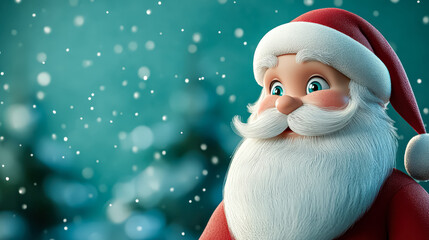 Cheerful Santa Claus character with a fluffy white beard, red hat, and snowy background celebrating the joy of Christmas holidays. concept of celebrating christmas holidays