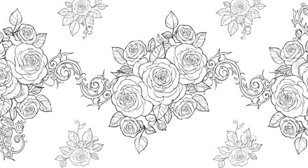 Vintage Floral Vector Pattern with Rose Motifs in Elegant Decorative Style