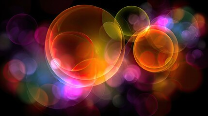 Abstract vibrant circles on dark background