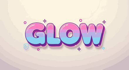 Vibrant 'Glow' word in a 3D bubble font style. Colorful alphabets text effect illustration for design.
