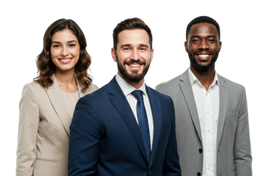 Diverse professional group portrait with young adults in business attire. Cut out PNG