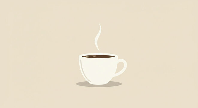 Minimalist vector illustration of a steaming cup of hot coffee, a warm beverage graphic in a flat design style.