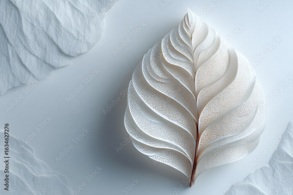Poster elegant white leaf design with intricate texture on soft background