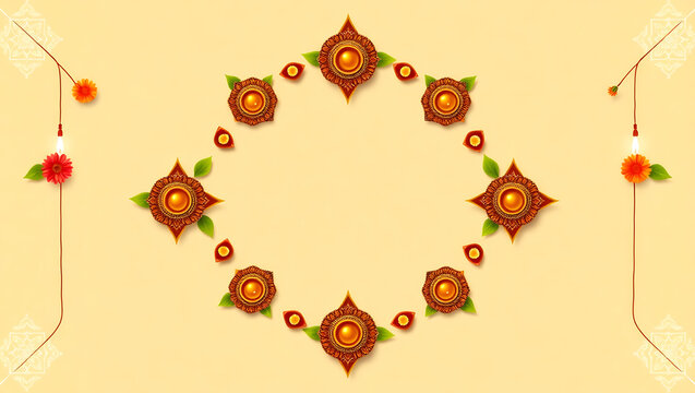 Modern Diwali e-card featuring traditional diyas, decorative motifs, and space for personalized wishes. A bright, festive design for digital sharing and online celebrations.