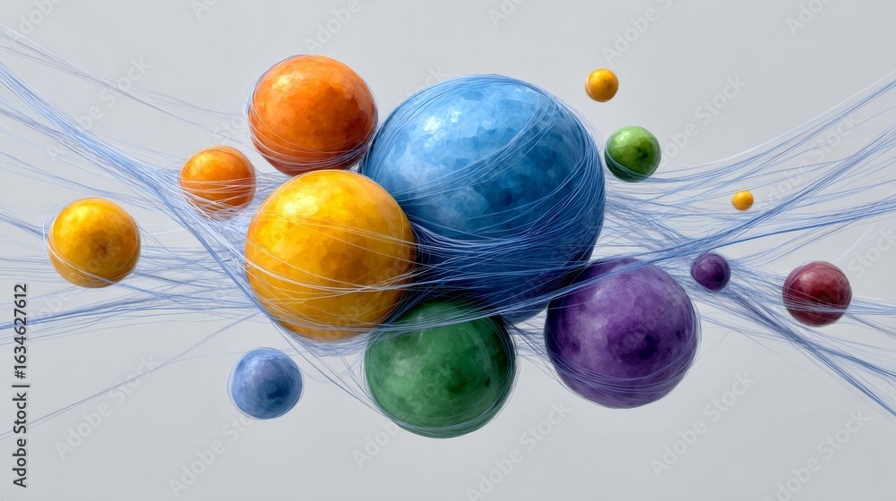 Poster bunch of colorful balls are floating in the air, creating a sense of chaos and disorder. the balls a
