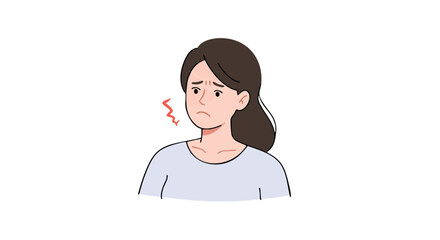 Obraz premium Minimalist Vector Illustration of Sad Woman with Wavy Hair and Expressive Face in Soft Colors in Modern Style